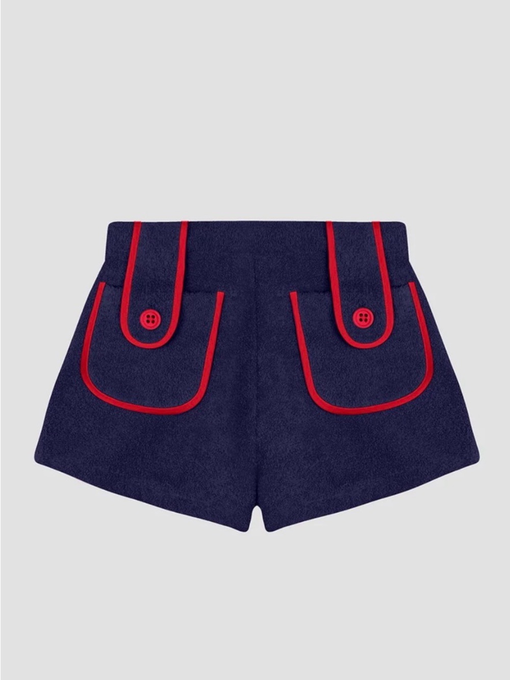 High-Waist Navy Shorts with Red Piping